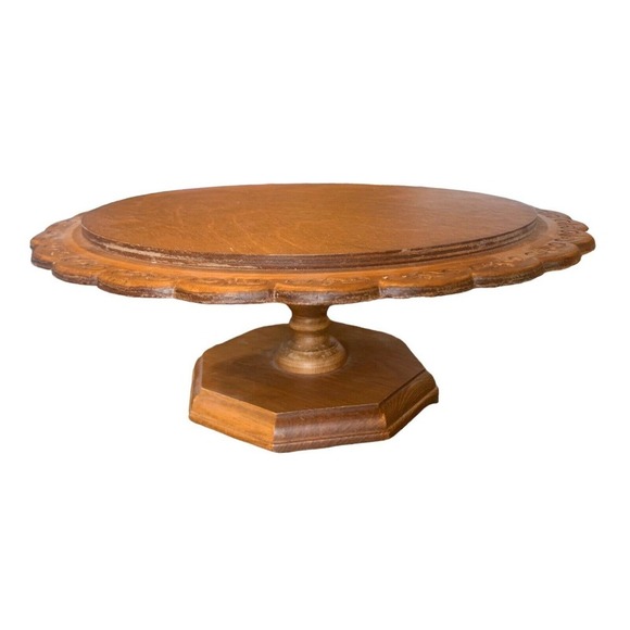 Vintage mid century modern wooden acrylic cake pedestal dome lightweight etched - Picture 2 of 5